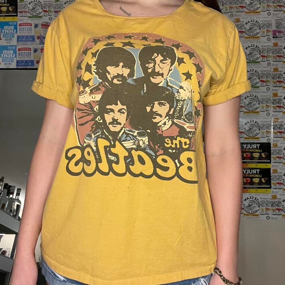 Junk Food Women's Yellow Shirt Beetles Graphic Tee Cotton T-Shirt Size 3X